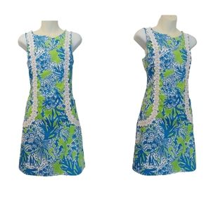 Lilly Pulitzer Blue women's shift floral dress soutache trim
